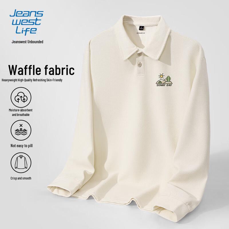 JEANSWEST LIFE Men's Waffle Knit Long Sleeve Polo Shirt