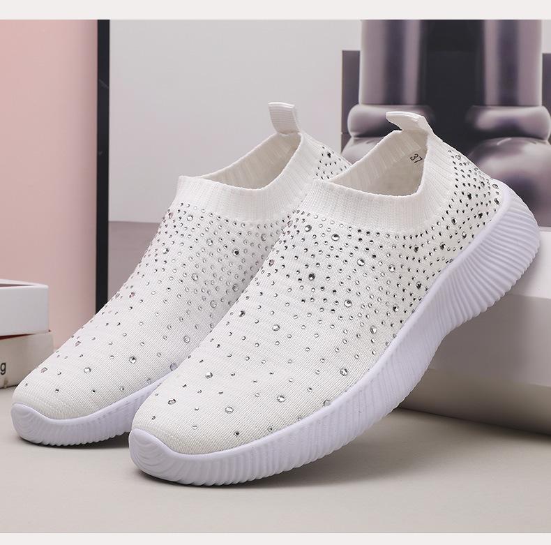 Große Größe Frühling und Herbst neue Mode lässig Suppe Diamant fliegendes Weben Damen Sportstil Outdoor lässige Damenschuhe