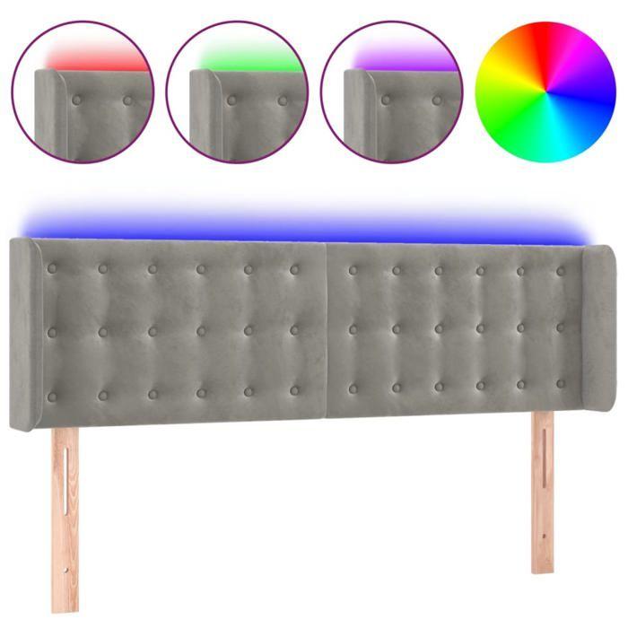 VidaXL Tête de Lit à LED Meuble de Chambre à Coucher Accessoire de Lit Double Tête de Cadre de Lit Intérieur Gris Clair 3123718