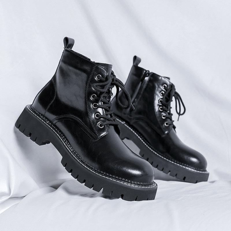 

Ботинки Мартина мужские высокие 2025 новая весна и осень британские мужские кожаные ботинки средней высоты рабочие ботинки 68007-R 38 чёрный