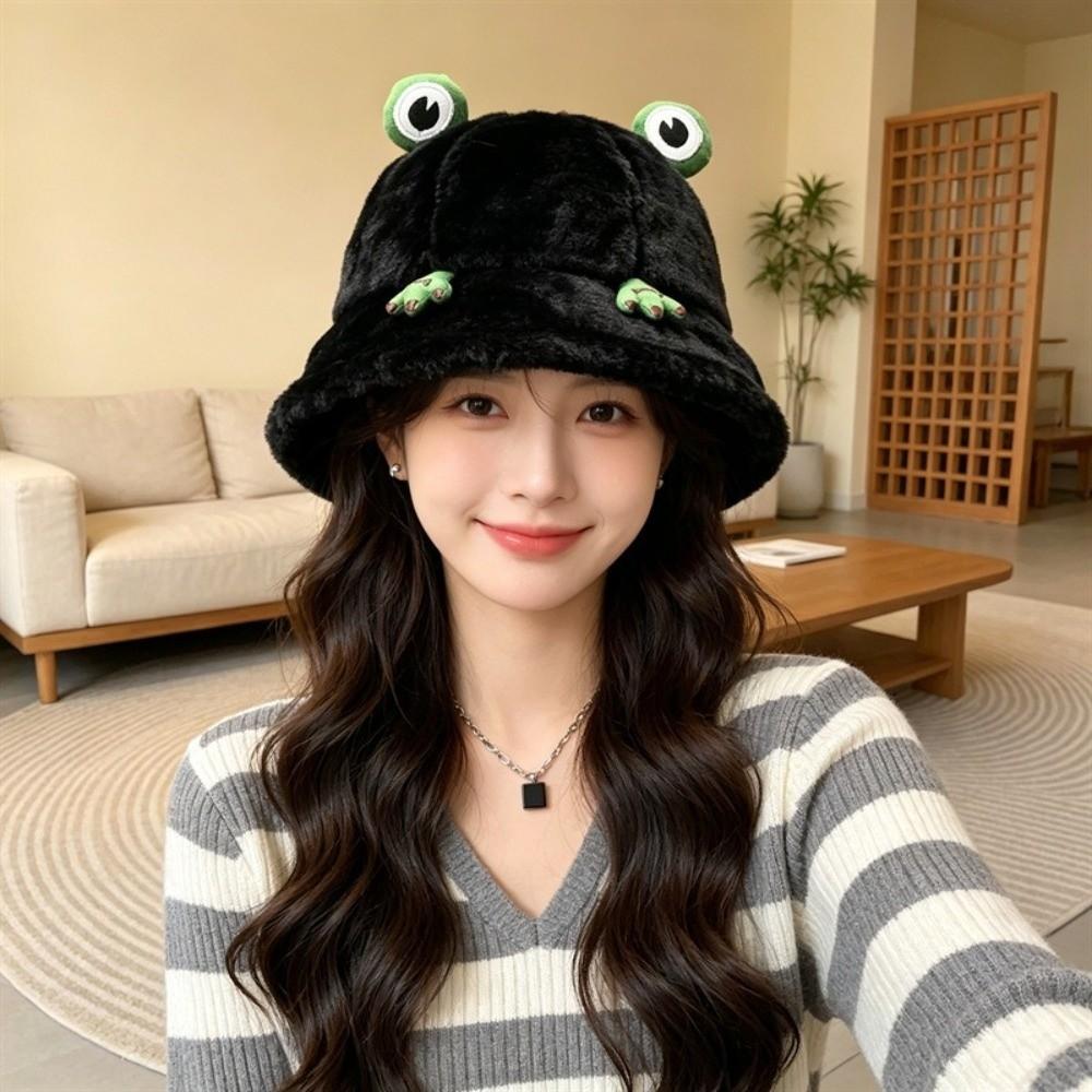 Thickened Plush Bucket Hat Round Top Winter Hat Fashion Warm Hat  Outdoor Wear