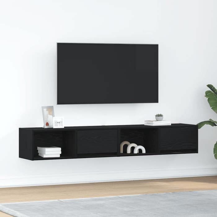 VidaXL Meuble TV 2 pcs chêne noir 80x31x25,5 cm bois d'ingénierie, banc TV, meuble hifi, centre de divertissement, buffet 861457