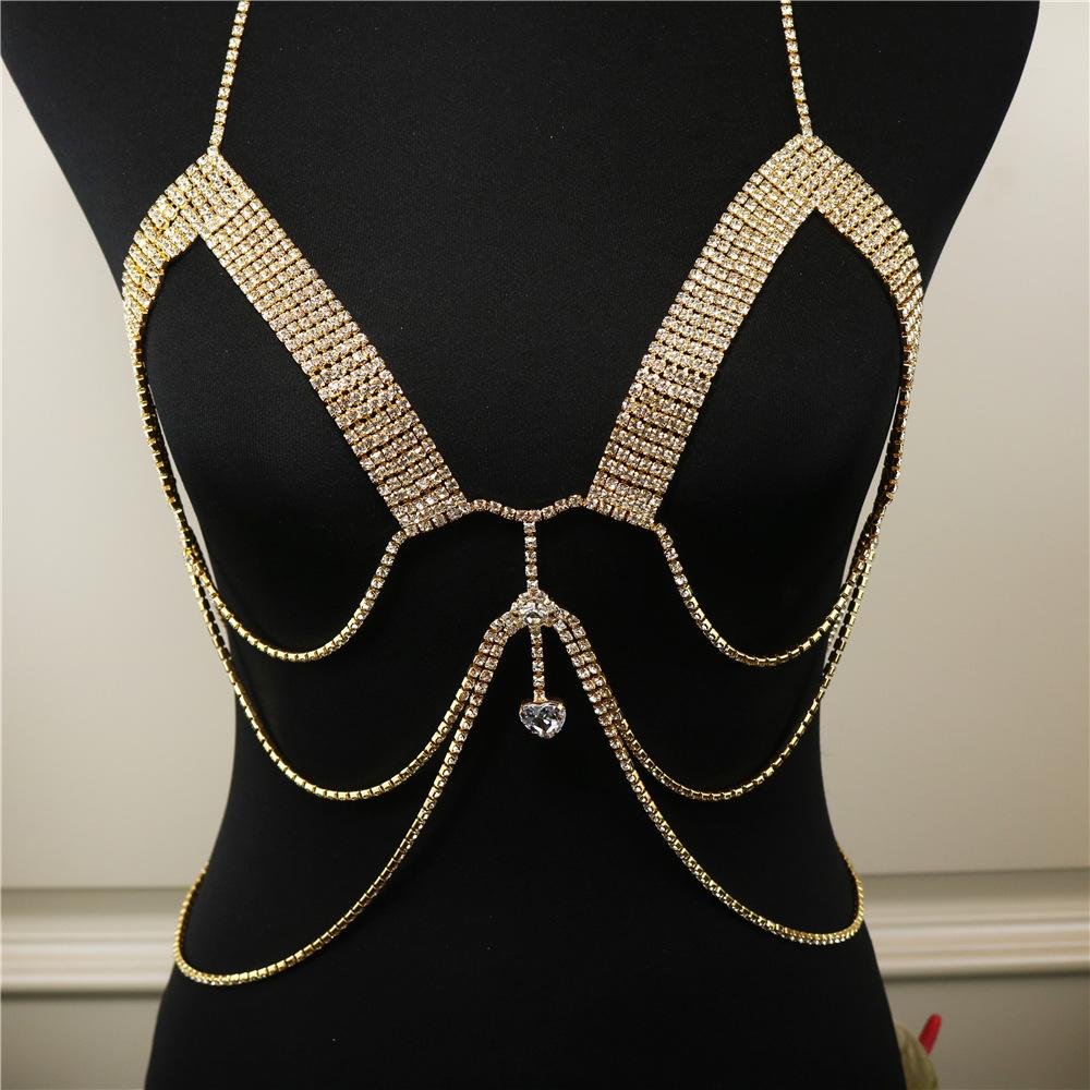 Sexy Luxury Rhinestone Body Chain Chest Chain Jewelry, Fashion Bikini Claw Chain Bra Nightclub Clothing