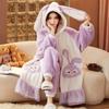 Women's Thickened Flannel Pajama Set - Coral Fleece Long Robe for Autumn/Winter