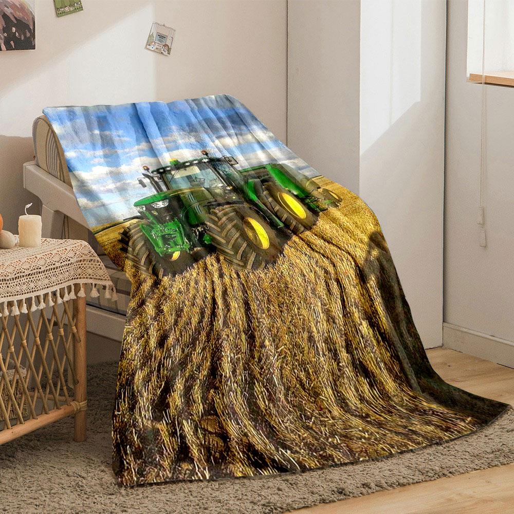 Green Farm Tractor Blanket  Printed Blanket for Living Room Bed Couch lunch break Soft Cozy Blanket for Friend's festival Gift