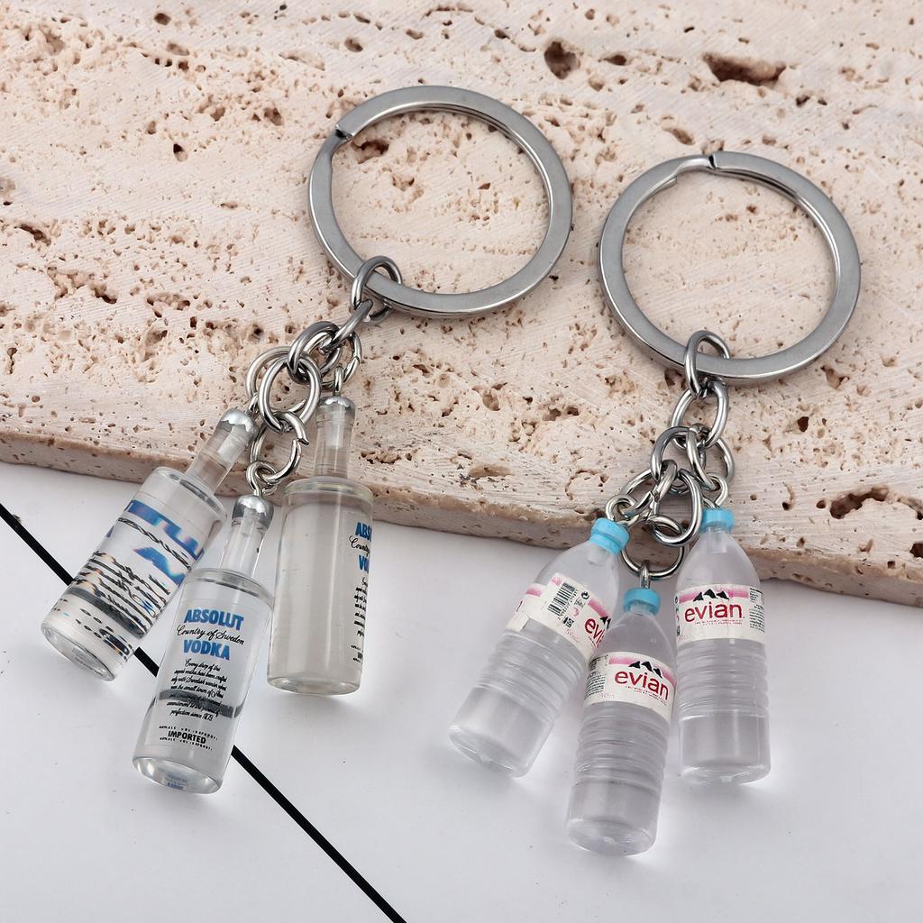 Korean Fashion 3D Alcohol Drink Keychain Pendant Water Bottle Vodka Bottle Drop Keyring Men Women Backpack Jewelry Accessories