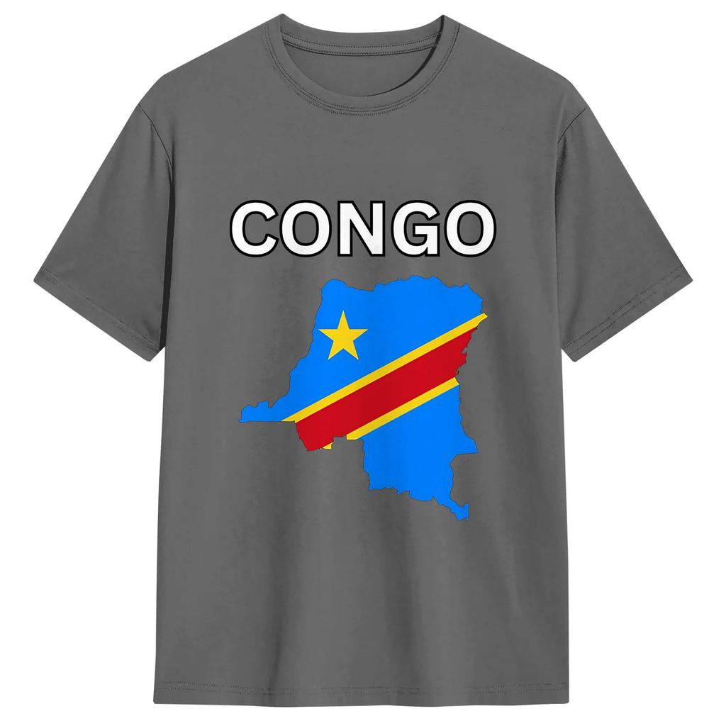 Congo Flag Tshirts For Unisex Leisure Cotton Tee Shirt Round Collar Short Sleeve T Shirt Printing Clothes
