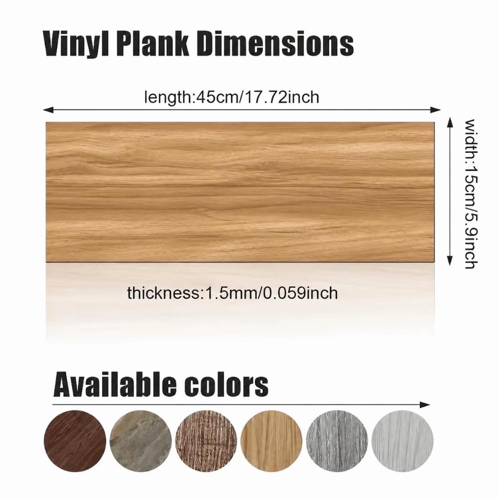 45x15cm Size Self-Adhesive Floor Sticker PVC Material Thickened Wood Grain Wall Sticker Heat Resistant Wood Grain Pattern