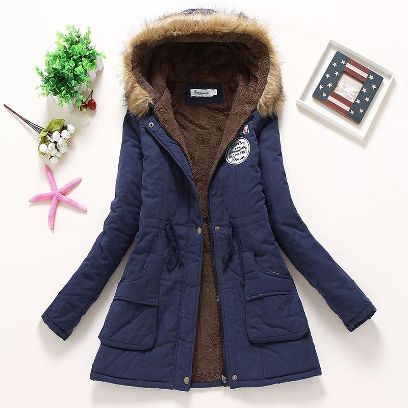 IELGY Winter Mid-length Cotton-padded Jacket Large Fur Collar Hooded Thickened Cotton-padded Jacket Jacket