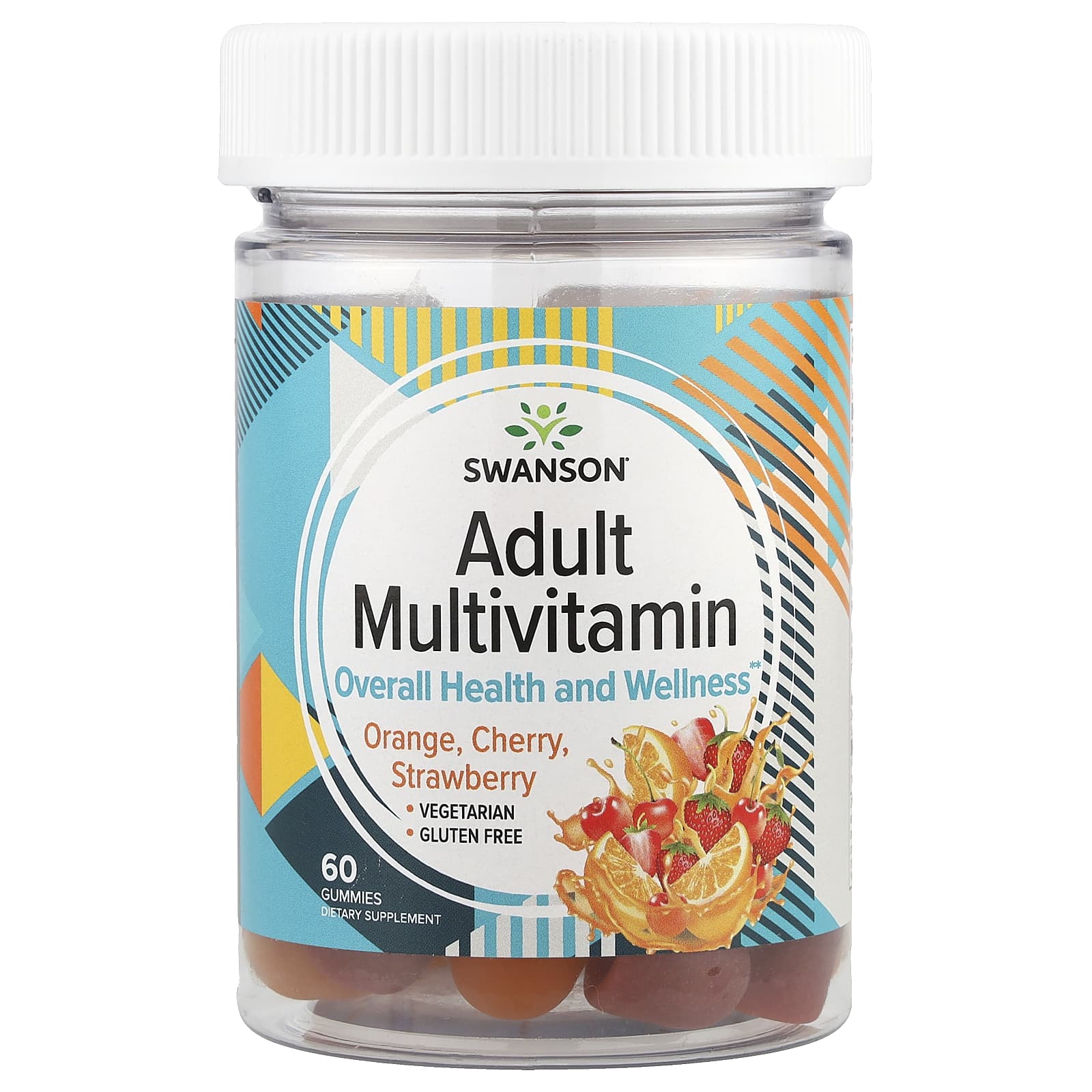 

Swanson, adult multivitamin gummies, orange, cherry, strawberry, 60 gummies