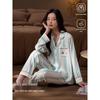 Ice Silk Cool Women’s Long Sleeve Pajama Set with Cute Stripes for Spring and Autumn
