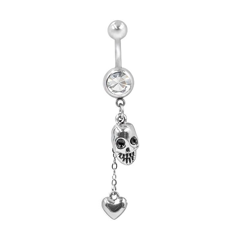 Gaibei European & American Shell Pearl Cross Navel Ring - Stainless Steel Ghost Head Piercing Jewelry