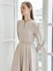Nub Heart Neck Flare Dress-Beige