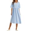 Women's Solid Color Loose Waist Mid Length Dress Cotton Linen Round Neck Dress