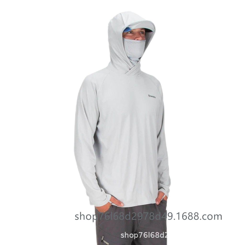 SIMMS Long Sleeve Fishing Suit Hooded Mask Sunscreen Suit UPF50 Outdoor Breathable T-Shirt Summer Hoodie