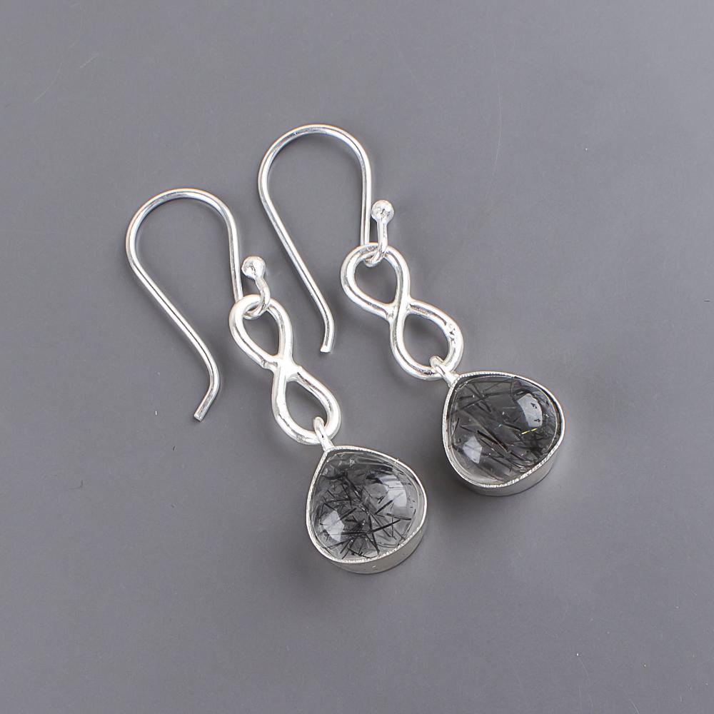Natural Black Rutile Gemstone 925 Sterling Silver Earrings 1.60" Handmade Partywear Jewelry EE-15-24