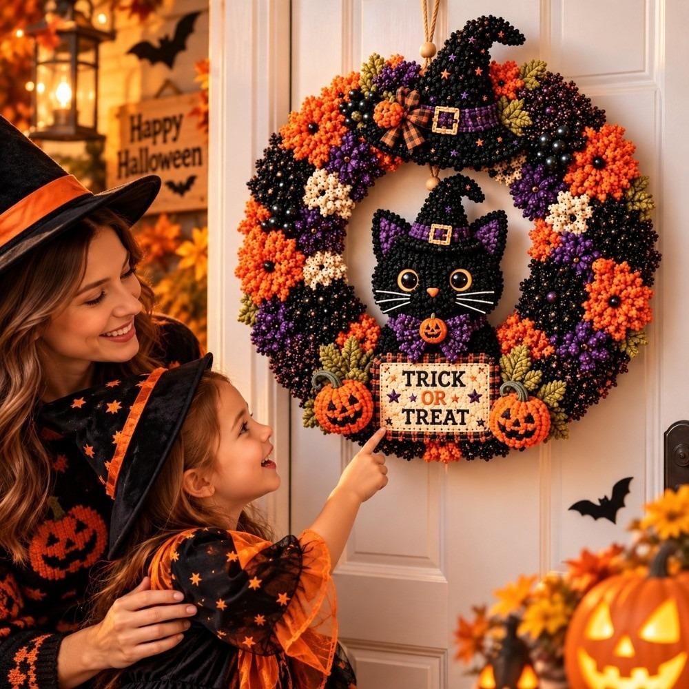 1 Set 3D Layered Texture Halloween Wreath Lightweight Handmade Stuffed Wreath  Front Door Entryway