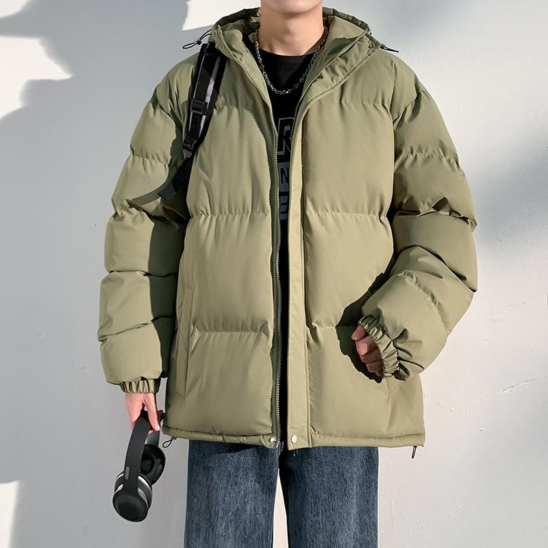 Cotton clothes men's winter thickened loose solid color windproof warm hooded casual down cotton bread clothes trendy brand jacket