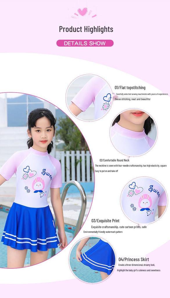 Korean Style Solid Color Children's Skirt One-Piece Swimsuit - Customizable