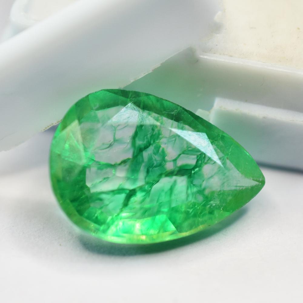 ZAMBIAN Natural Green Emerald 9 Ct Pear Shape CERTIFIED Loose Gemstone