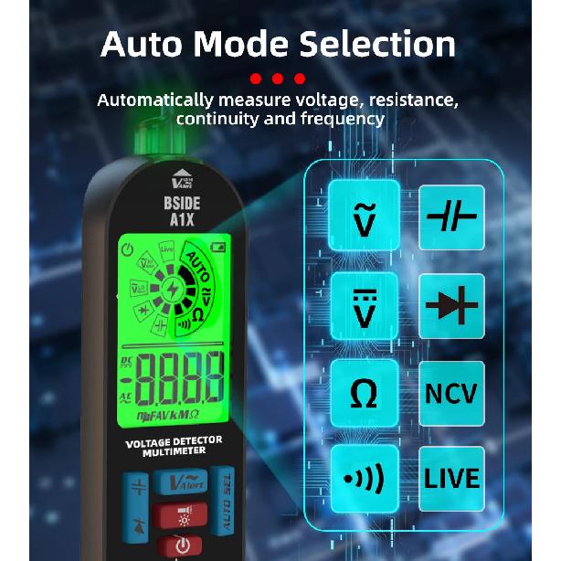 BSIDE A1X Smart Digital Multimeter Electronic Tester AC DC Contactless NCV Automatic Diode Capacitor Ohm Hz Breakpoint Meter