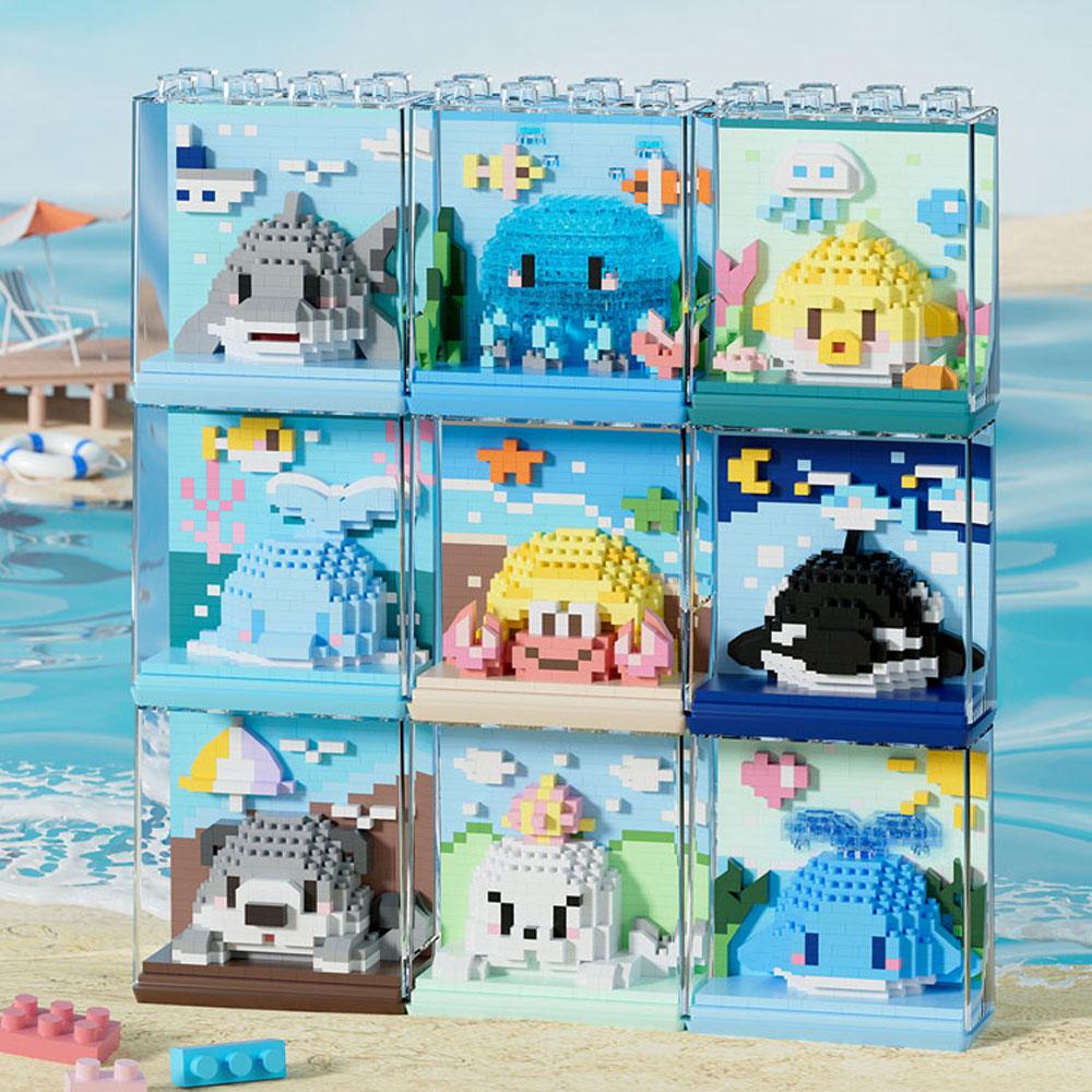 Lovely World Ocean Micro Diamond Build Block Shark Sea Otter Pufferfish Crab Dolphin Whale Jellyfish Nanobrick Wall Brick Toys
