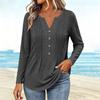 Women's Casual Long Sleeve Shirt with Pleated V-Neck for Everyday Wear
