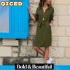 Women's Fashion Summer Spring Solid Color Print POLO Neck Long Sleeve Casual Dresses