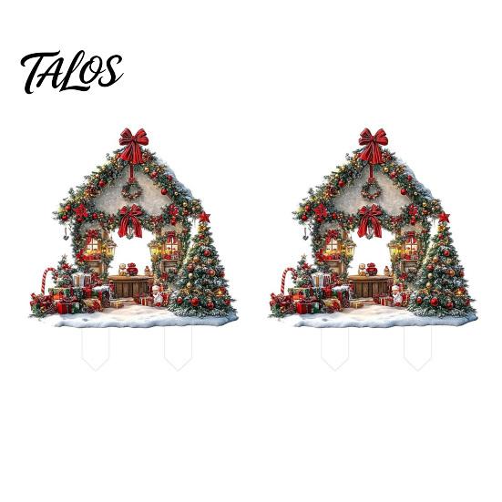 Decorative Garden Stakes for Christmas Cottage Stake, Acrylic Snowy House Yard 2D European Style Inserts Flat Winter Holiday Ornament Lawn Pathway