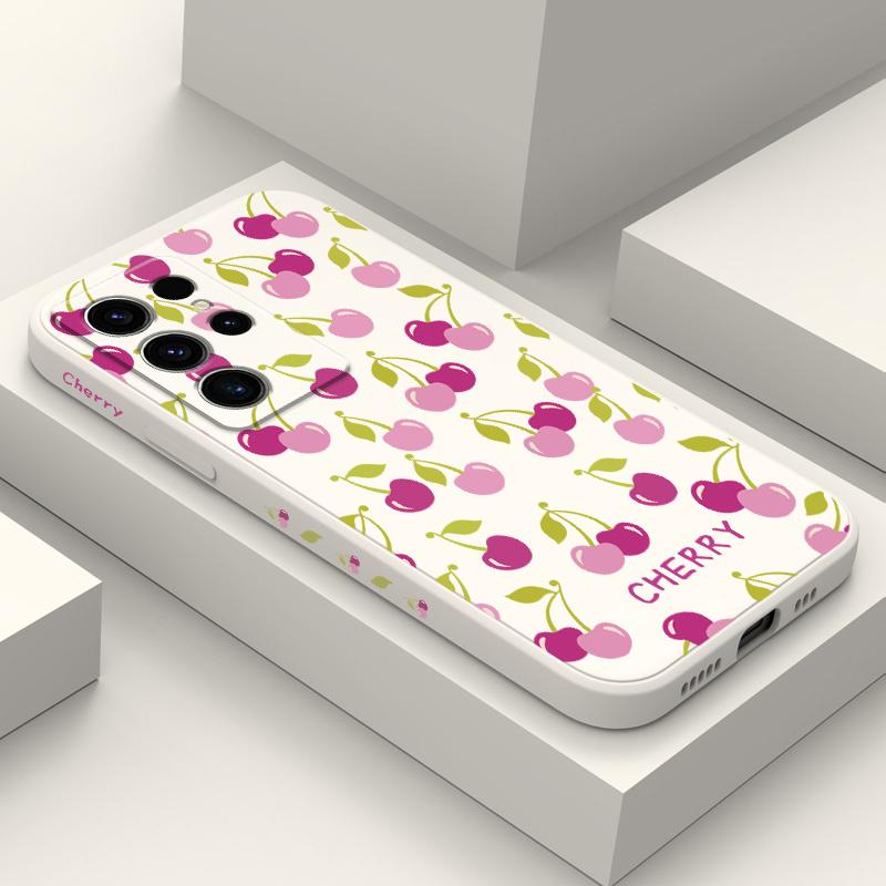 Purple Cherry Phone Case For Samsung Galaxy S25 S24 S23 S22 S21 S20 S10 S10E Ultra Plus FE Note 20 Ultra Plus Cover