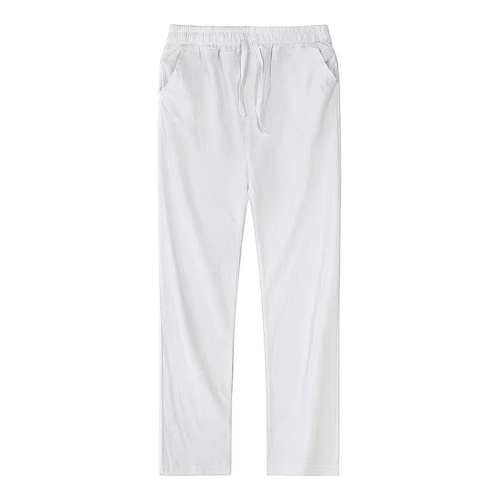2024 Summer Men's Casual Drawstring Elastic Waist Breathable Solid Color Pants