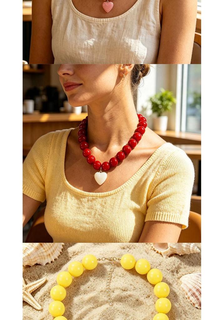 Bohemian Geometric Beaded Necklace with Detachable Heart Pendant for Women