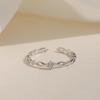 925 Silver Geometric Four Leaf Clover Zircon Adjustable Opening Ring for Women Fine Jewelry Minimalist Accessories