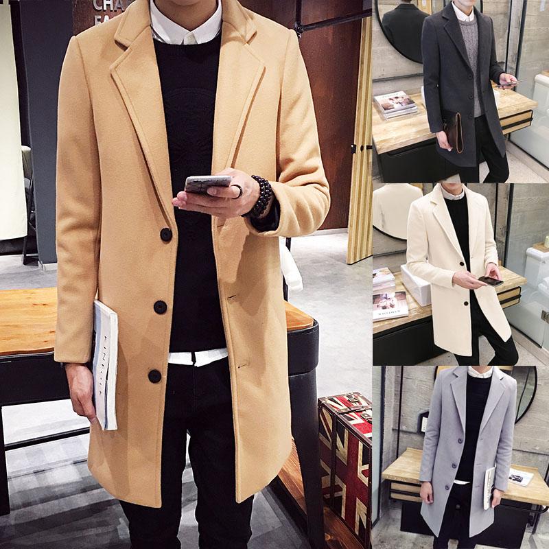 Large Size Windbreaker Men's Clothes Autumn and Winter Men's Woolen Coat Medium and Long Section