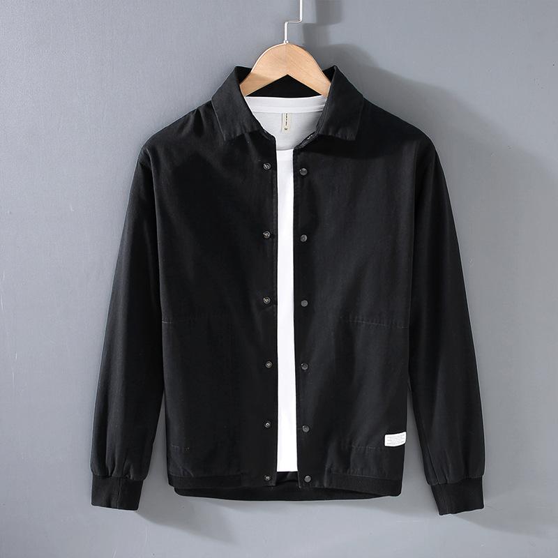 

Spring and Autumn Jackets for Men Japanese Style Casual Jackets Turn-down Collar Button Jacket Daily Pure Cotton Thin Coat XXXL чорний