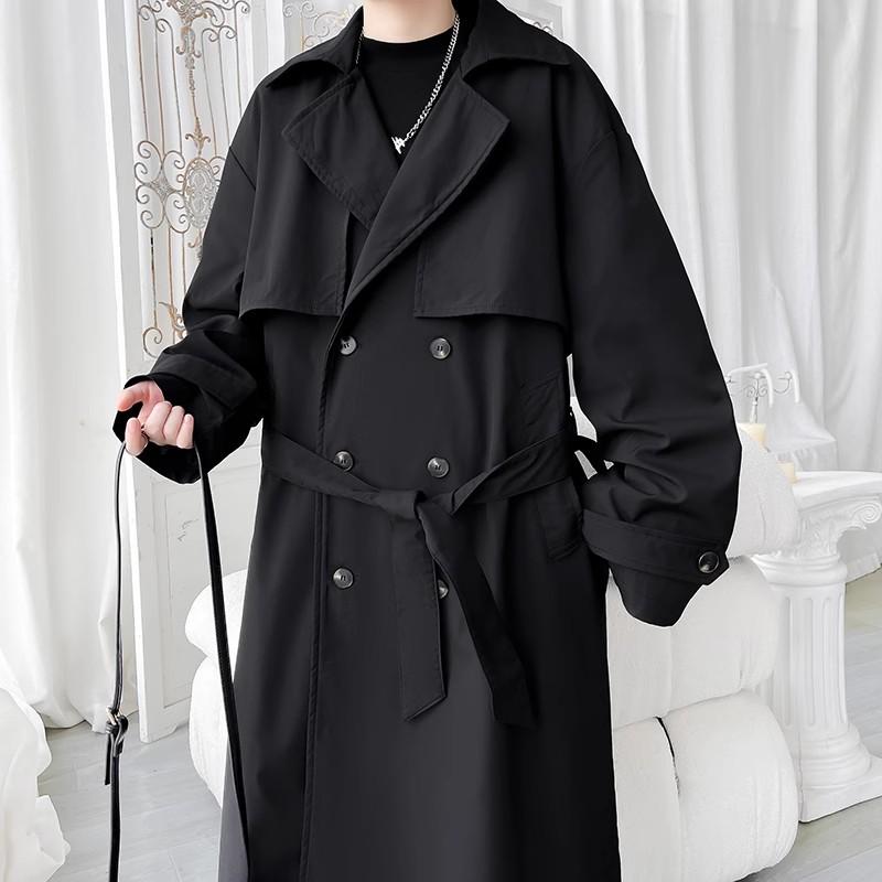 2025 Mens Trench Coat Men Double Breasted Belted Windbreaker Man Lapel Long Jacket Casual Windproof Overcoat Men Trench