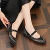 Fashion Retro Rivet Mary Jane Shoes Women Belt Buckle Shallow Round Toe Single Shoes Female Fashion Suede Elegant Dress Shoes Ladies
