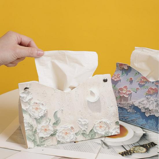 Luxury Oil Painting Style Tissue Box - High-Value Pull-Out Dispenser for Living Room, Toilet, Restaurant.