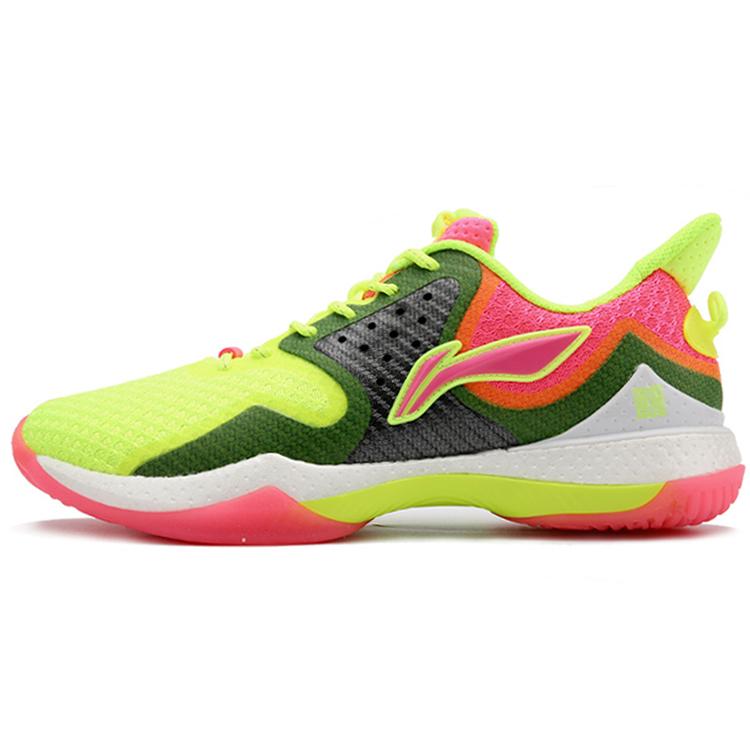 New LiNing Battle Halberd Cushioning Anti Slip And Wear Resistant Low Top Badminton Shoes Men's Pink Yellow Green AYAQ005-4