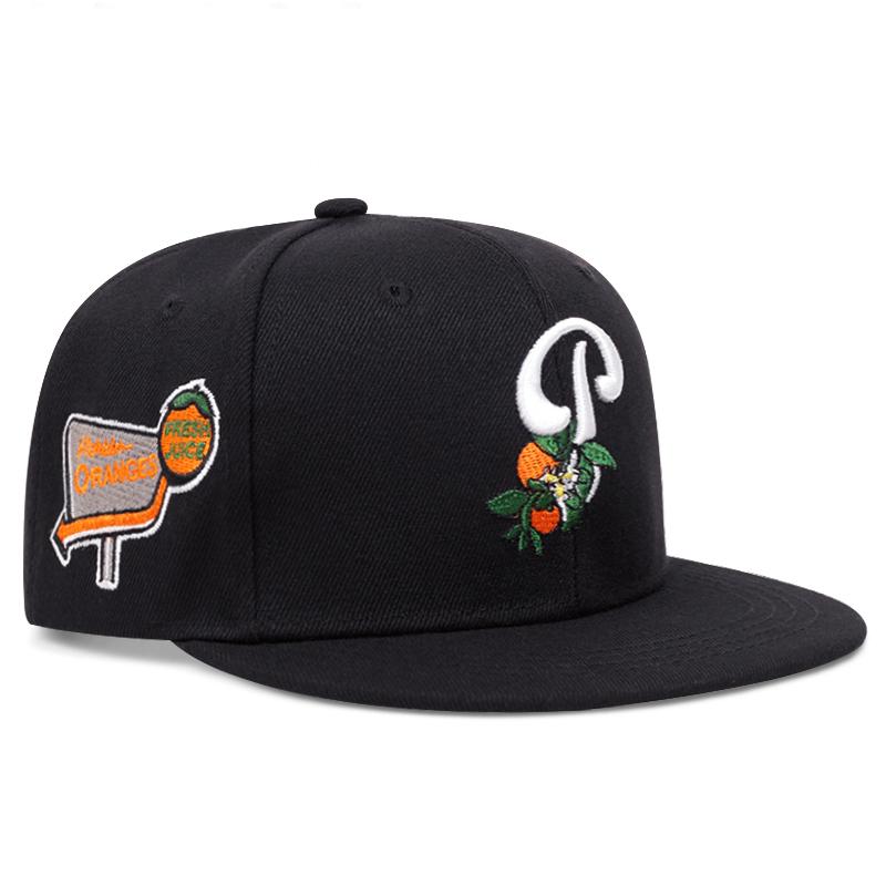 2025 Creative New Flat Edge Hat P Leaf Fruit Embroidery Outdoor Leisure Sunshade Hat Baseball Hat Street Personalized HipHop Hat