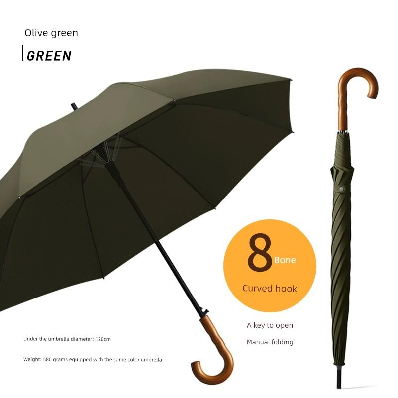 Extra Large Storm Special Wooden Handle Straight Rod Retro Automatic Windproof Extra Large Thickened Reinforced Long Handle Business Men Umbrella