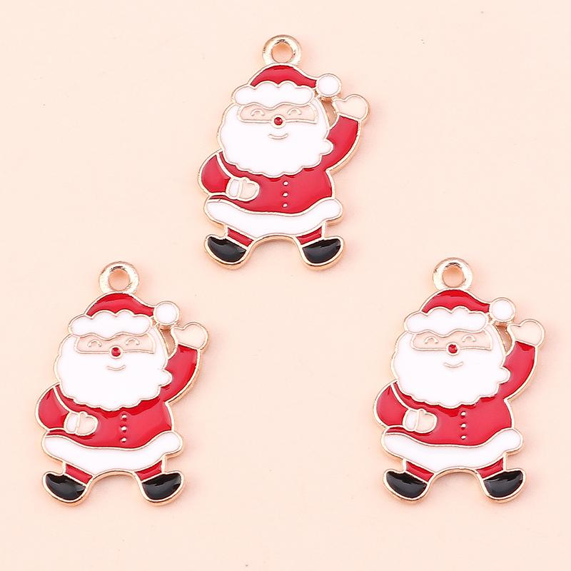 10pcs 15x22mm Cartoon Christmas Charms Enamel Santas Claus Charms Pendants for Jewelry Making DIY Necklace Earrings Accessories
