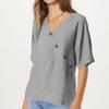 Women's Fashionable Loose Casual V-Neck Solid Color Button Up Top Solid Color Button Up Top