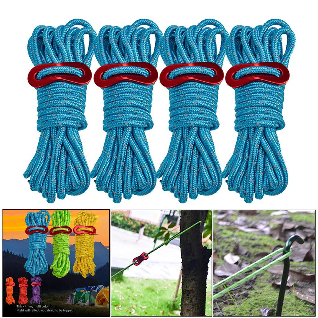 4 Pack Guy Ropes, Reflective for Awning Camping Hiking BBQ 4mx4mm