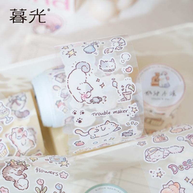 5.5x200cm 1roll Cute Cat Tape Stickers, Girlish Heart Design for Journal Decoration & Hand Account DIY