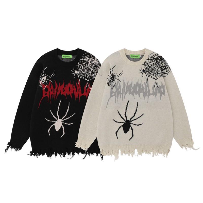 Unisex Streetwear Strickpullover mit Used-Design Jacquard Lockerer Schnitt Herbst