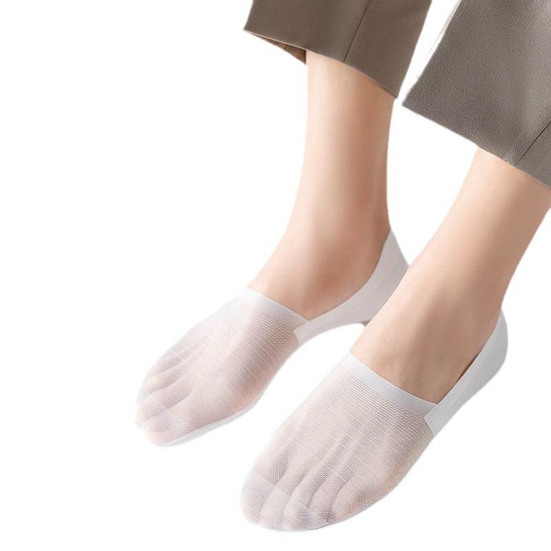 5 Pairs of Men's Summer Thin Mesh Breathable Silicone Anti Skating Silk Invisible Boat Socks