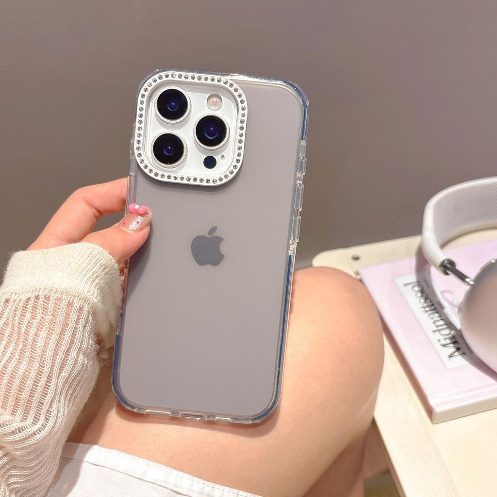 Point Drill Lens Frame Mobile Phone Case Is Suitable for Apple 16PROMAX Solid Color 15 Trend Large Hole 13/14 Matte Anti-drop