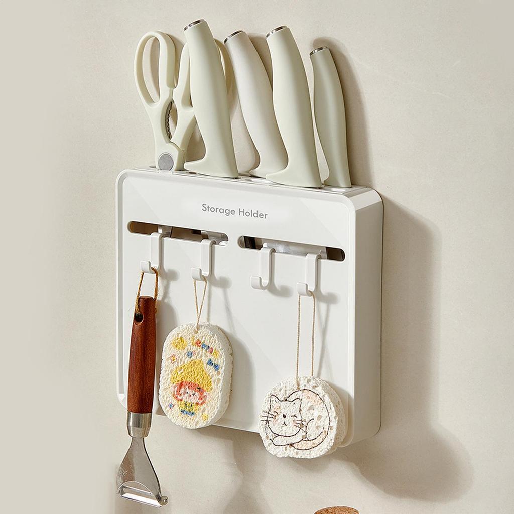 Wall Mounted Cutter Holder Scissors Organizer with Hooks Cutter Storage Rack for Peeler Dishcloth Sponge Brush Kitchenware