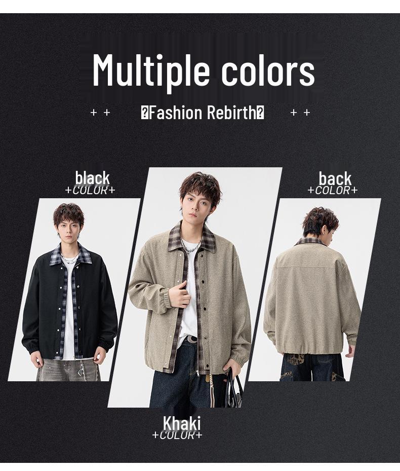 Men's Plaid Patchwork Two-Piece Look Jacket, Spring/Autumn 2026, Plus Size Loose Lapel Outerwear